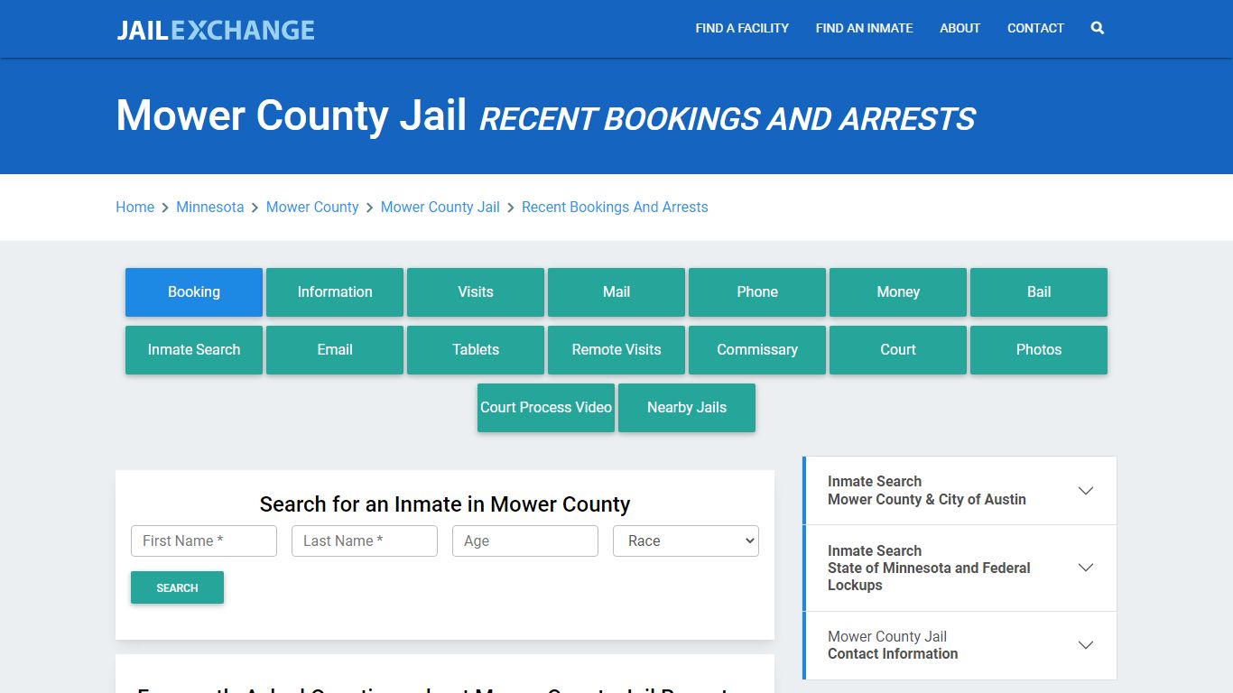 Mower County Jail Recent Bookings And Arrests - Jail Exchange